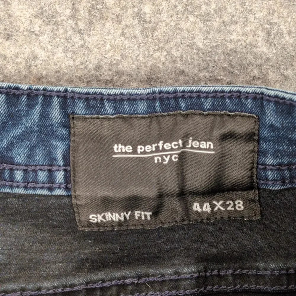 The Perfect Jean NYC Jeans Mens 44x28 Blue Skinny Slim Stretch Dark Wash Denim